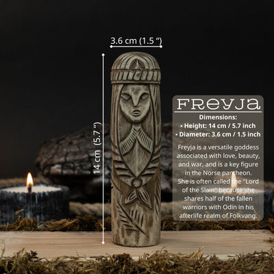 Hand - Carved Freyja Statue – 14 cm (5.7 inch) Wooden Norse Goddess Altar Figurine - 5
