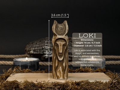 Hand - Carved Loki Figurine – 14 cm (5.7 inches) Wooden Norse God of Mischief Statue - 5
