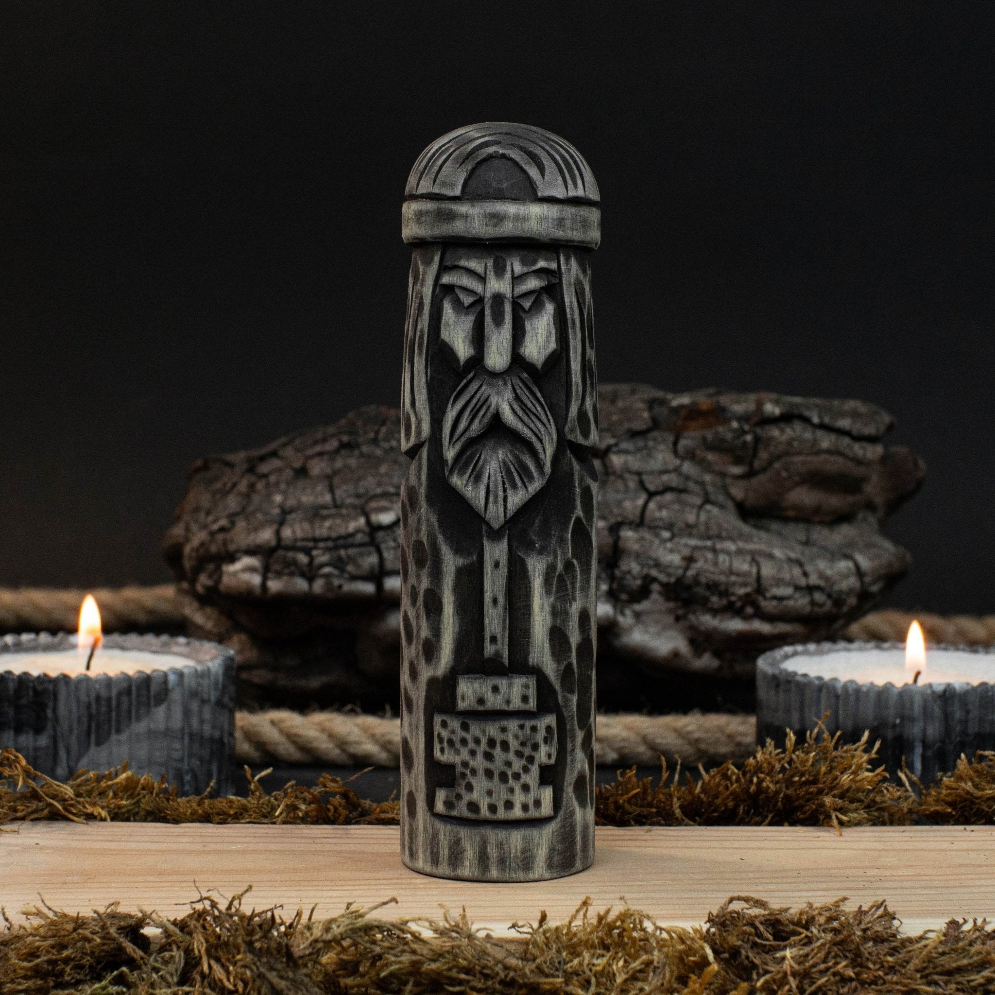 Hand - Carved Thor Figurine – 14 cm (5.7 inches) Wooden Scandinavian God Statue - 1