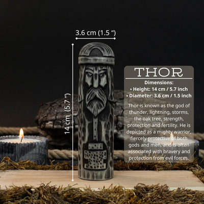 Hand - Carved Thor Figurine – 14 cm (5.7 inches) Wooden Scandinavian God Statue - 5