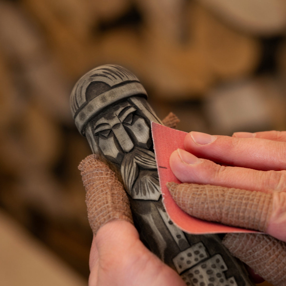 Hand-Carved Thor Figurine – 14 cm (5.7 inches) Wooden Scandinavian God Statue - 13