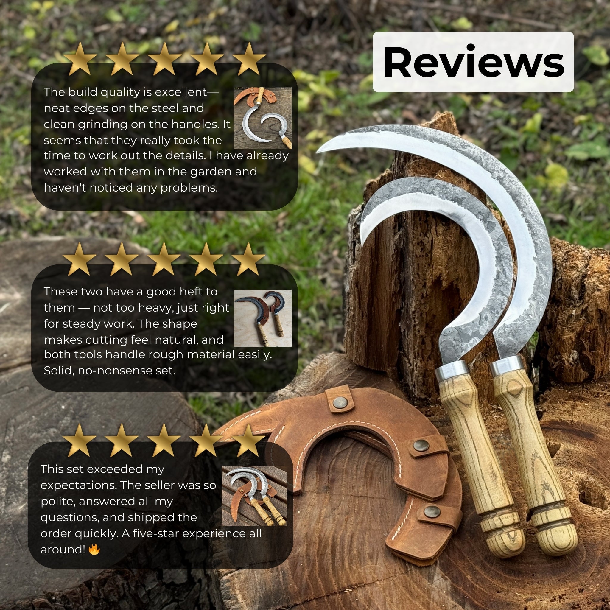 Hand - Forged 2 - Piece Sickle Set with Leather Sheaths - 9