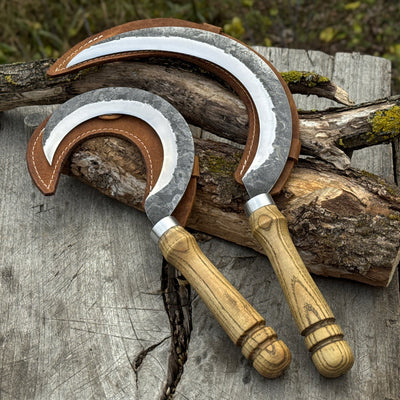 Hand - Forged 2 - Piece Sickle Set with Leather Sheaths - 1