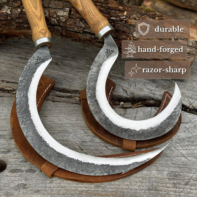 Hand-Forged 2-Piece Sickle Set with Leather Sheaths - 2
