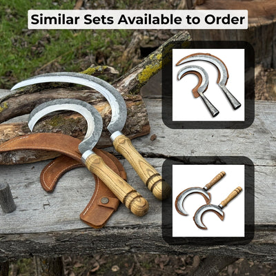 Hand - Forged 2 - Piece Sickle Set with Leather Sheaths - 10