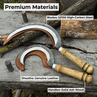 Hand - Forged 2 - Piece Sickle Set with Leather Sheaths - 6