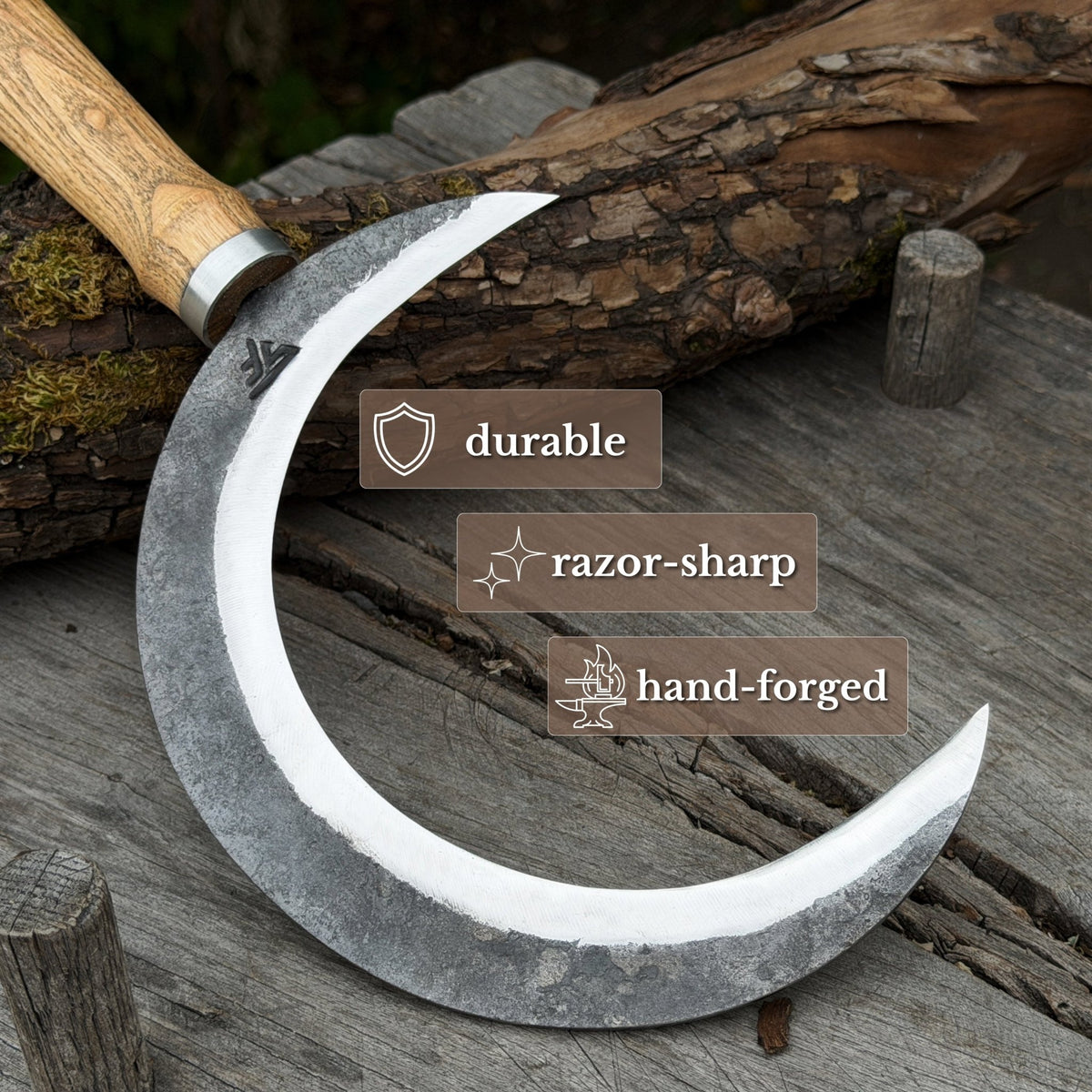 Hand-Forged Athame Ritual Witch Sickle, ⌀16.5 cm (6.5 inches) - 3