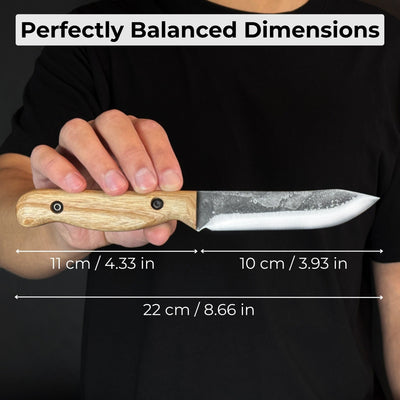 Hand - Forged Bushcraft Knife, 10 cm (3.9 in) Blade with Leather Sheath - 5