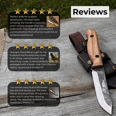 Hand - Forged Bushcraft Knife, 10 cm (3.9 in) Blade with Leather Sheath - 9