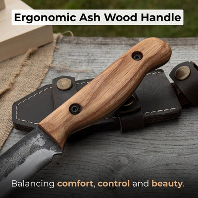 Hand - Forged Bushcraft Knife, 10 cm (3.9 in) Blade with Leather Sheath - 3