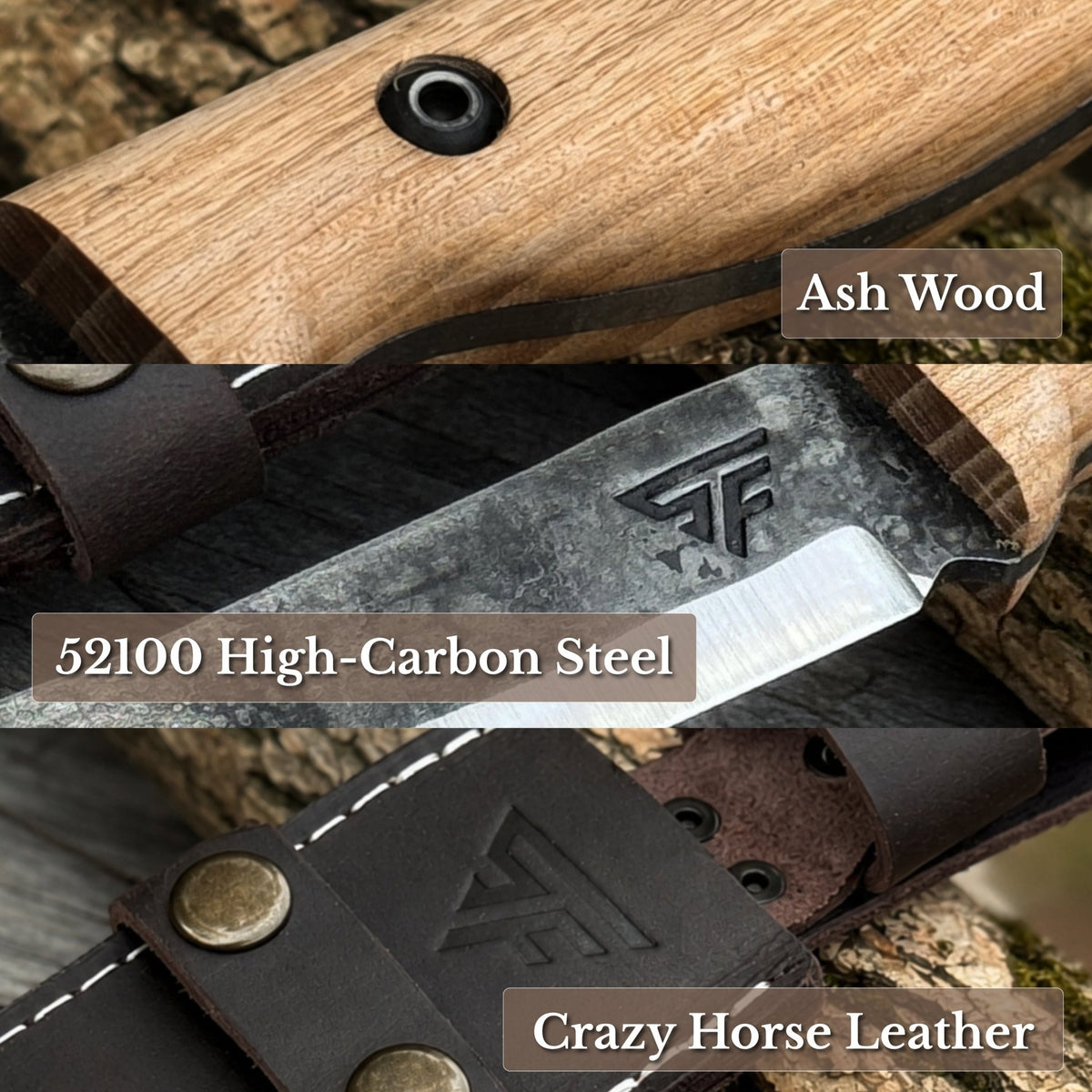 Hand-Forged Bushcraft Knife, 10 cm (3.9 in) Blade with Leather Sheath - 7
