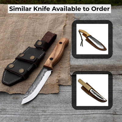 Hand - Forged Bushcraft Knife, 10 cm (3.9 in) Blade with Leather Sheath - 10