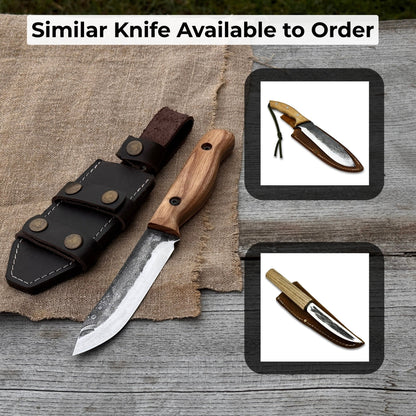 Hand - Forged Bushcraft Knife, 10 cm (3.9 in) Blade with Leather Sheath - 10