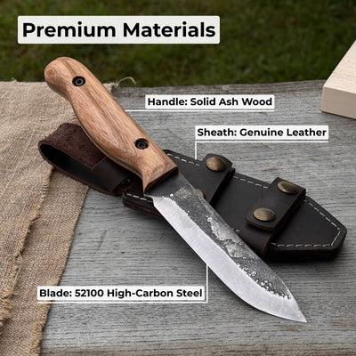 Hand - Forged Bushcraft Knife, 10 cm (3.9 in) Blade with Leather Sheath - 6