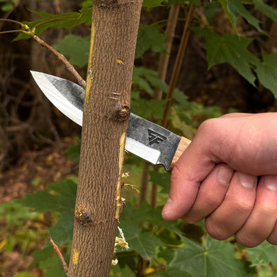 Hand-Forged Bushcraft Knife, 10 cm (3.9 in) Blade with Leather Sheath - 4