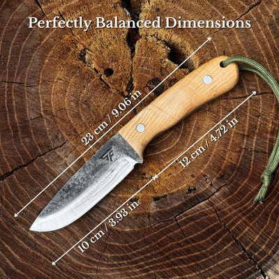 Hand-Forged Bushcraft Knife with Leather Belt Sheath, 10 cm / 3.93 in - 3