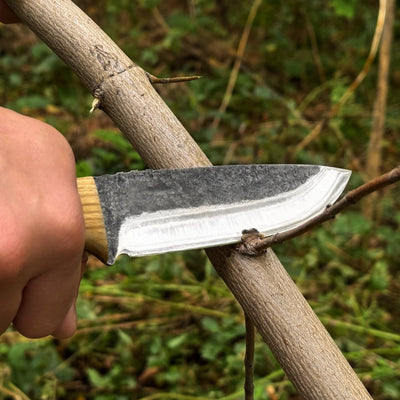 Hand-Forged Bushcraft Knife with Leather Belt Sheath, 10 cm / 3.93 in - 6