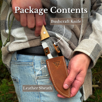 Hand-Forged Bushcraft Knife with Leather Belt Sheath, 10 cm / 3.93 in - 9