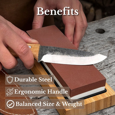 Hand-Forged Bushcraft Knife with Leather Belt Sheath, 10 cm / 3.93 in - 8
