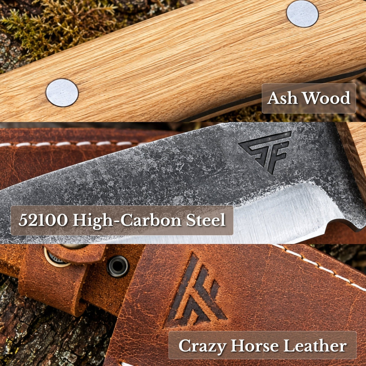 Hand-Forged Bushcraft Knife with Leather Belt Sheath, 10 cm / 3.93 in - 7