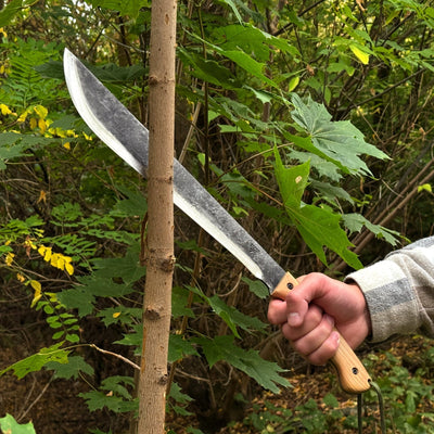Hand Forged Bushcraft Machete with Leather Sheath, 33 cm / 12.99 in - 6