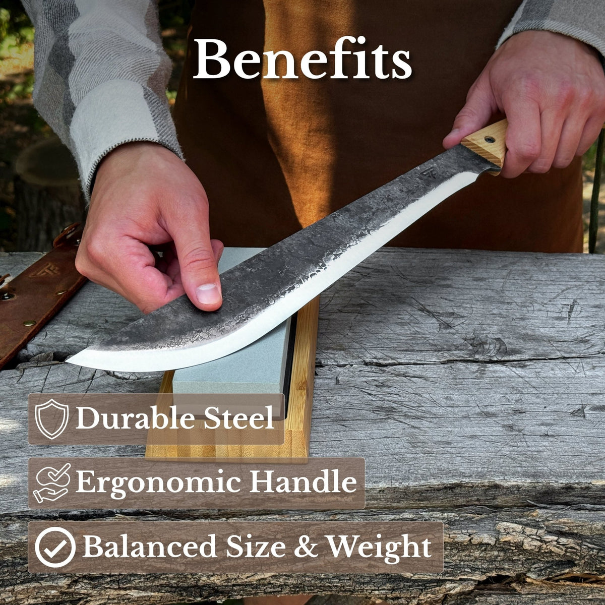 Hand Forged Bushcraft Machete with Leather Sheath, 33 cm / 12.99 in - 8