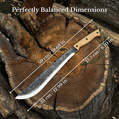 Hand Forged Bushcraft Machete with Leather Sheath, 33 cm / 12.99 in - 3