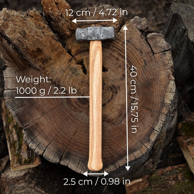 Hand-Forged Double Blacksmith's Hammer, 1 kg (2.2 lbs) - 2