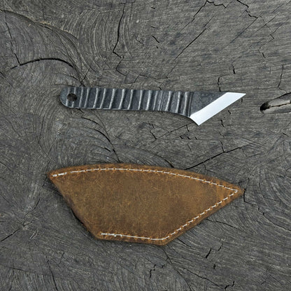 Hand - Forged Kiridashi Knife, 14 cm (5.51 inches) with Leather Sheath - 10