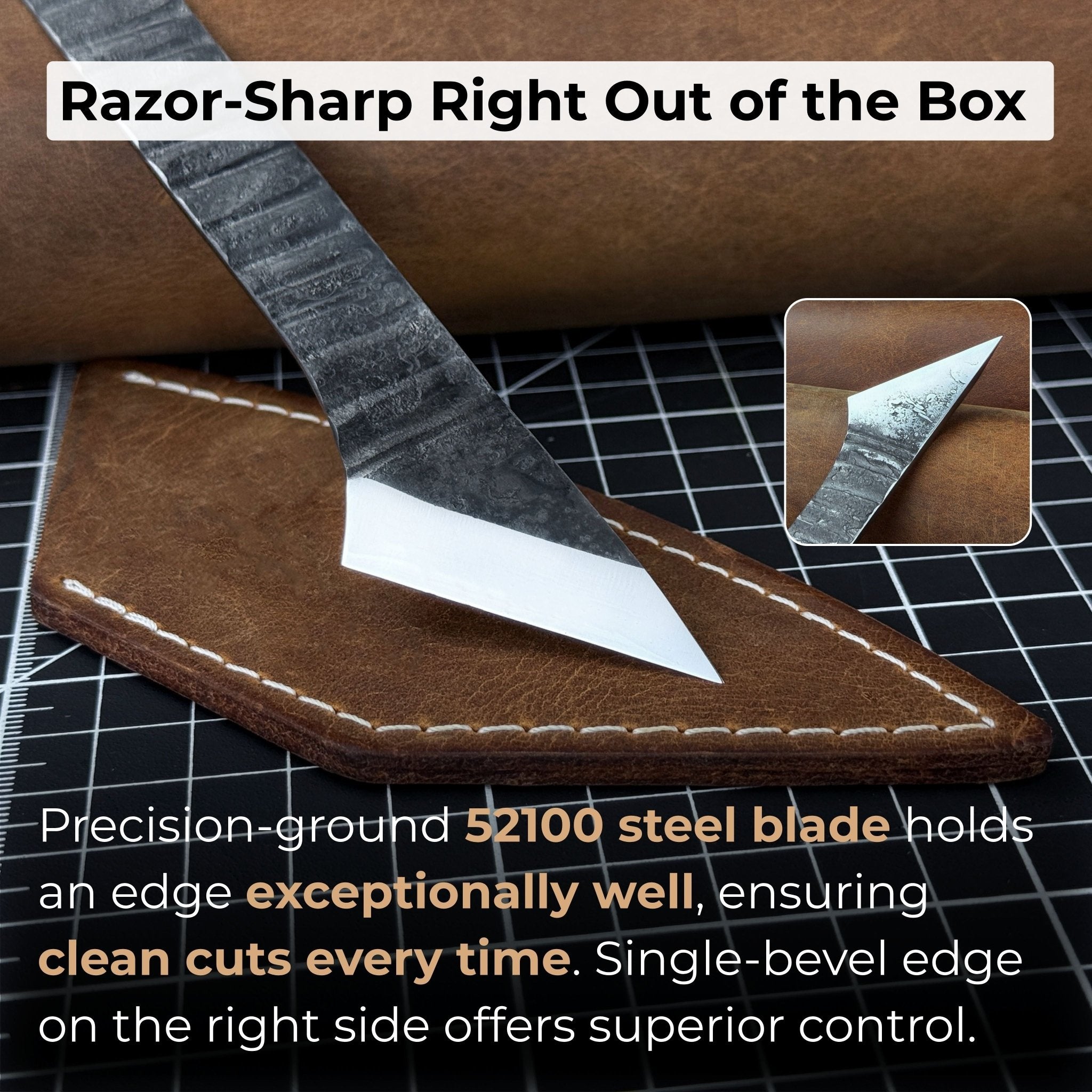 Hand - Forged Kiridashi Knife, 14 cm (5.51 inches) with Leather Sheath - 3