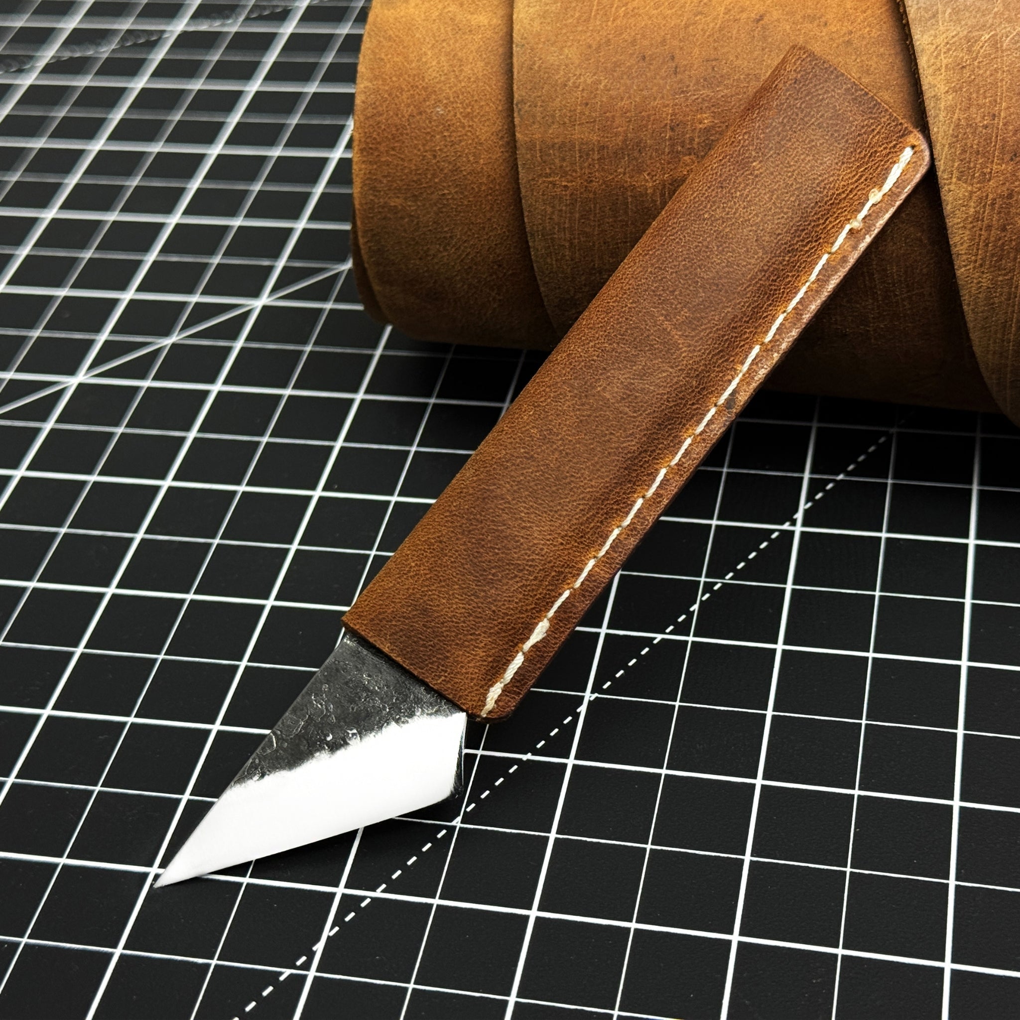 Hand - Forged Kiridashi Knife - Razor - Sharp Carbon Steel Blade with Leather Sheath - 9