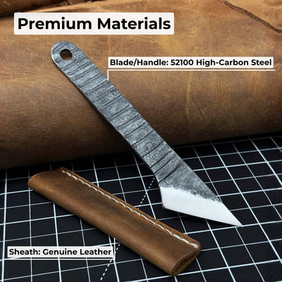 Hand - Forged Kiridashi Knife - Razor - Sharp Carbon Steel Blade with Leather Sheath - 7