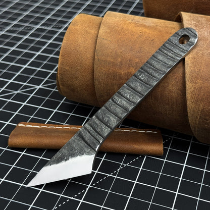 Hand - Forged Kiridashi Knife - Razor - Sharp Carbon Steel Blade with Leather Sheath - 10