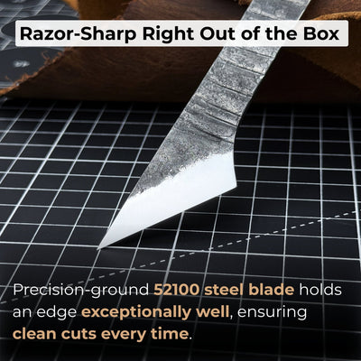 Hand - Forged Kiridashi Knife - Razor - Sharp Carbon Steel Blade with Leather Sheath - 3