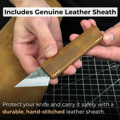 Hand - Forged Kiridashi Knife - Razor - Sharp Carbon Steel Blade with Leather Sheath - 5