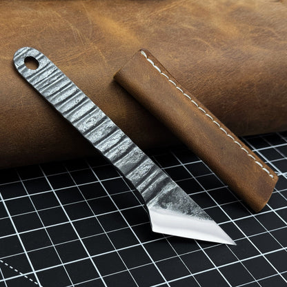 Hand - Forged Kiridashi Knife - Razor - Sharp Carbon Steel Blade with Leather Sheath - 1