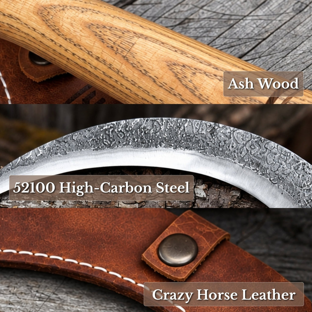 Hand-Forged Large Sickle, ⌀19 cm (7.5 inches) Blade, Leather Belt Attachment - 6