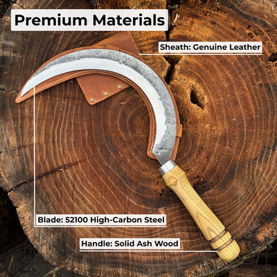 Hand - Forged Large Sickle, ⌀19 cm (7.5 inches) Blade, Leather Belt Attachment - 6