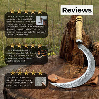 Hand - Forged Large Sickle, ⌀19 cm (7.5 inches) Blade, Leather Belt Attachment - 9