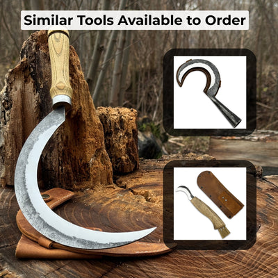 Hand - Forged Large Sickle, ⌀19 cm (7.5 inches) Blade, Leather Belt Attachment - 10