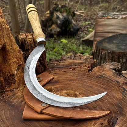 Hand - Forged Large Sickle, ⌀19 cm (7.5 inches) Blade, Leather Belt Attachment - 1
