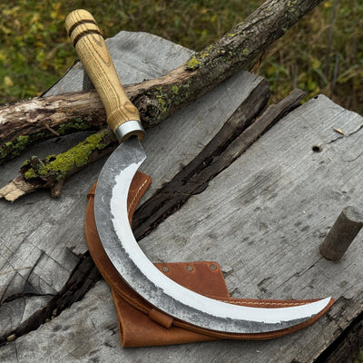 Hand - Forged Large Sickle, ⌀19 cm (7.5 inches) Blade, Leather Belt Attachment - 1
