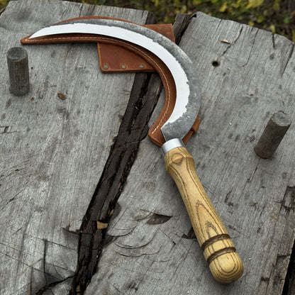 Hand - Forged Large Sickle, ⌀19 cm (7.5 inches) Blade, Leather Belt Attachment - 16