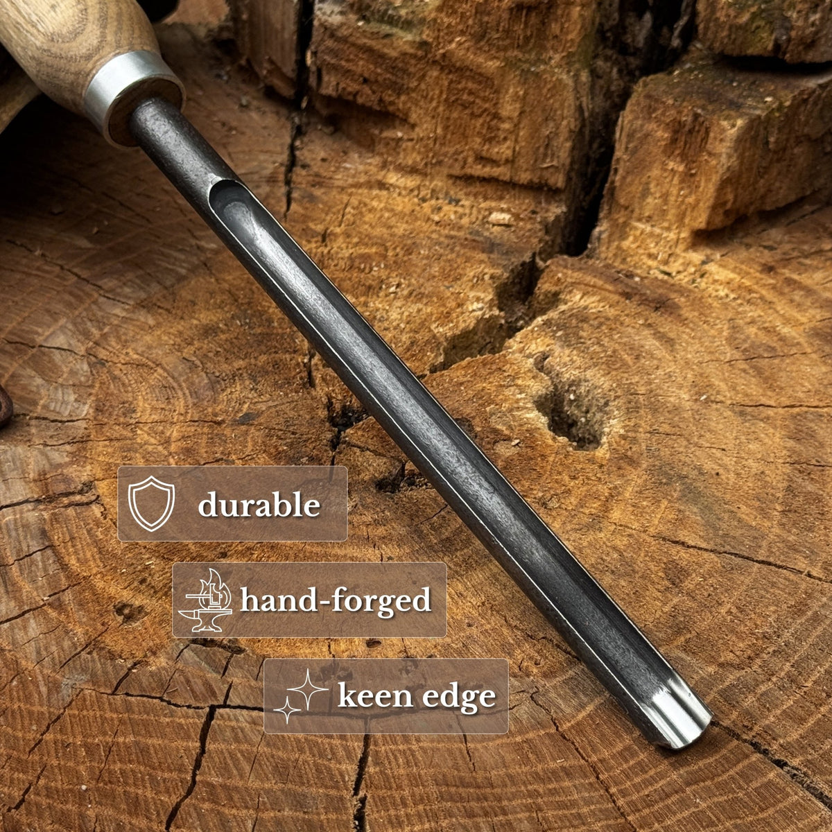 Hand-Forged Roughing Gouge for Woodturning with Leather Sheath - 2