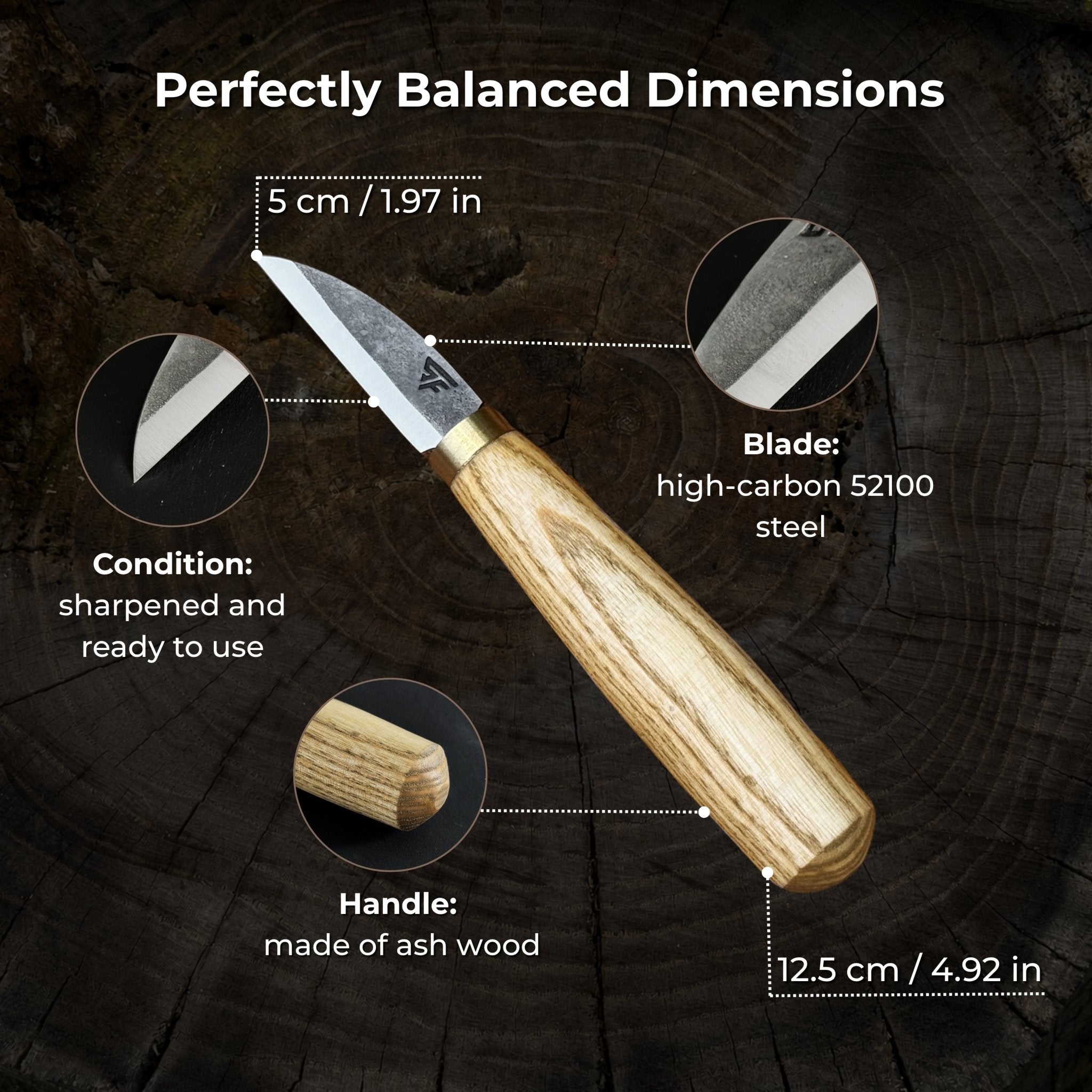 Hand-Forged Roughing Knife, Blade 5 cm (1.97 inches) - 4