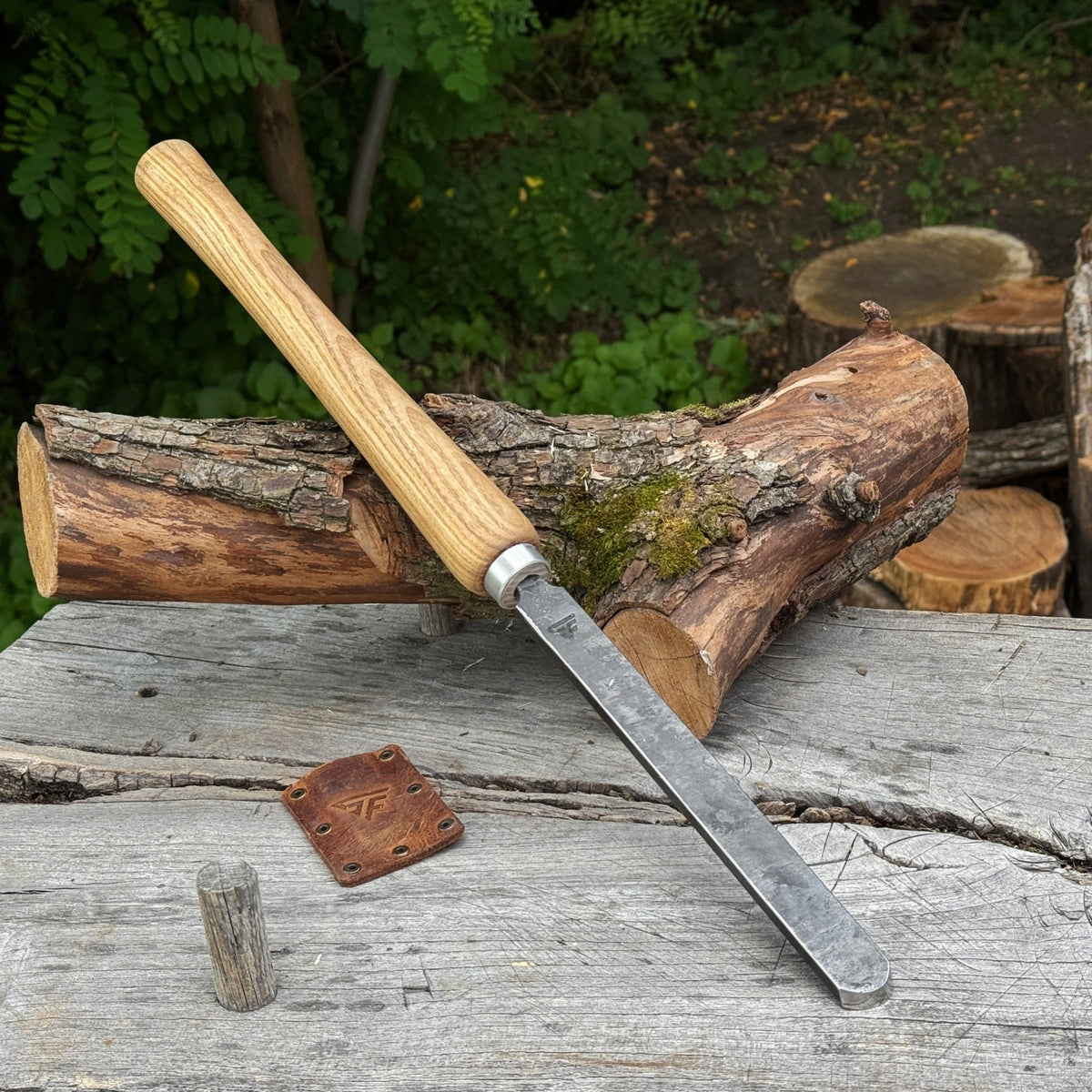 Hand-Forged Round Nose Scraper for Woodturning with Leather Sheath - 1