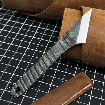 Hand - Forged Single - Bevel Kiridashi Knife with Leather Sheath - 10