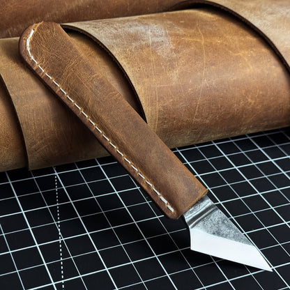Hand - Forged Single - Bevel Kiridashi Knife with Leather Sheath - 1