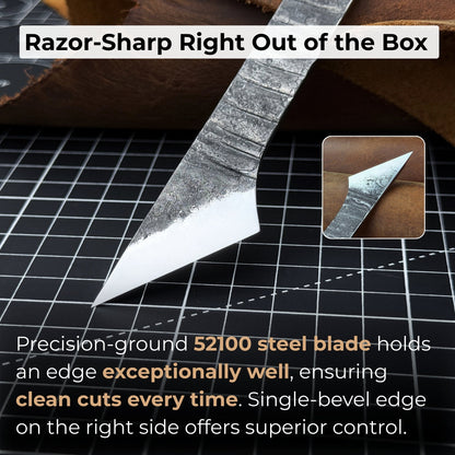Hand - Forged Single - Bevel Kiridashi Knife with Leather Sheath - 3
