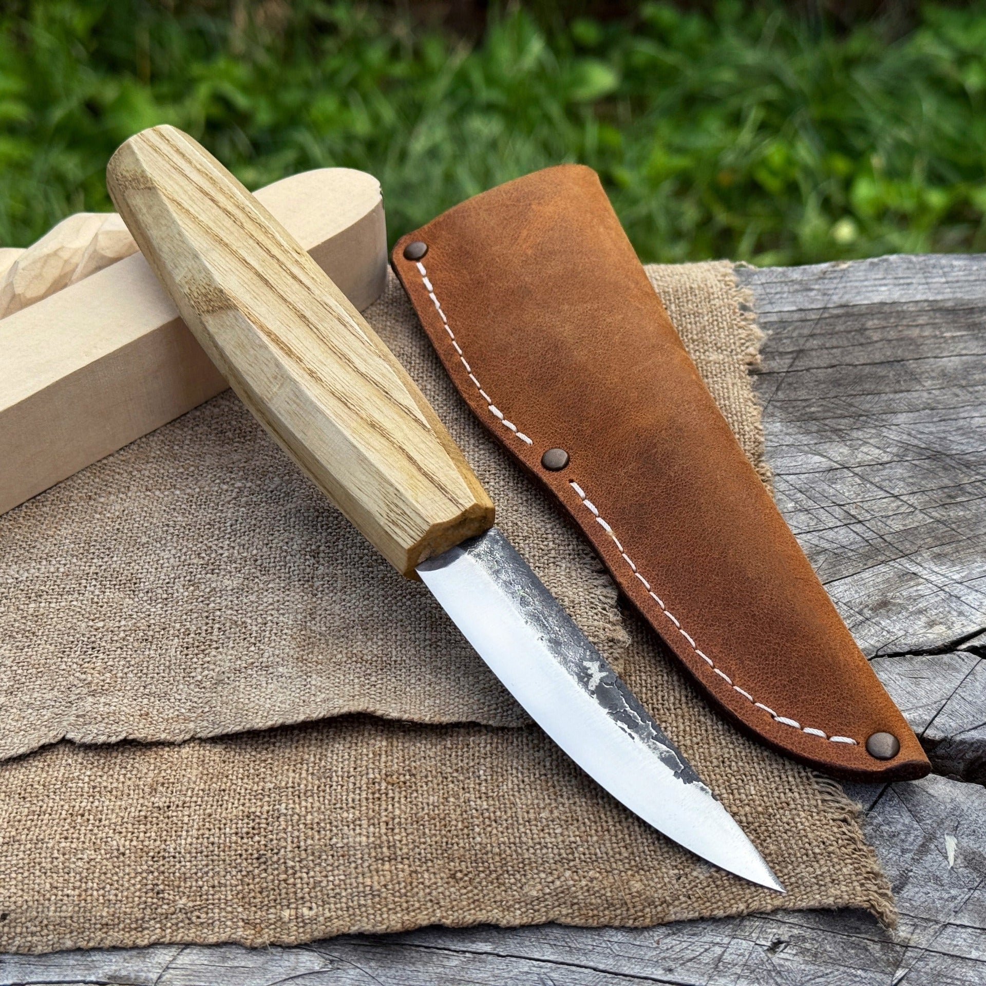 Hand-Forged Sloyd Knife, 9 cm (3.54 inches) - Sharky Forged Steel Tools